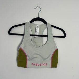 Fabletics Workout Crop Tank Top with Padding, Green and Pink